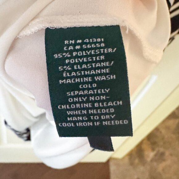 Lauren Ralph Lauren Black White Geometric Midi Dress Size 12 L,Fitted Stretch - Picture 7 of 10